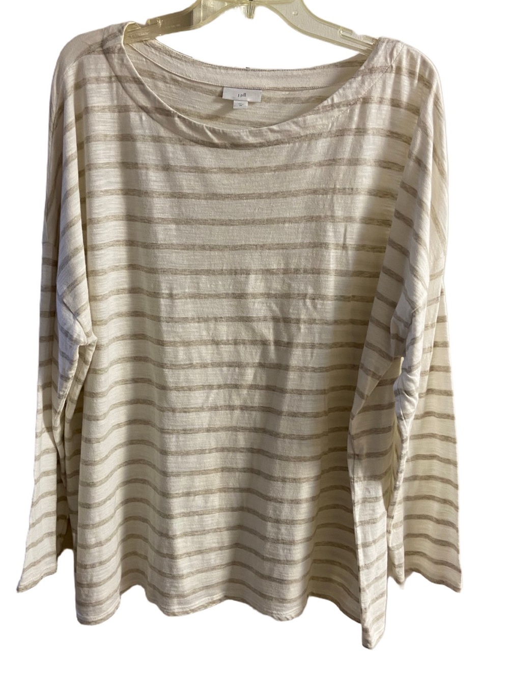 J Jill Long Sleeve Top Boat Neck Cream Beige Striped Tunic 2X